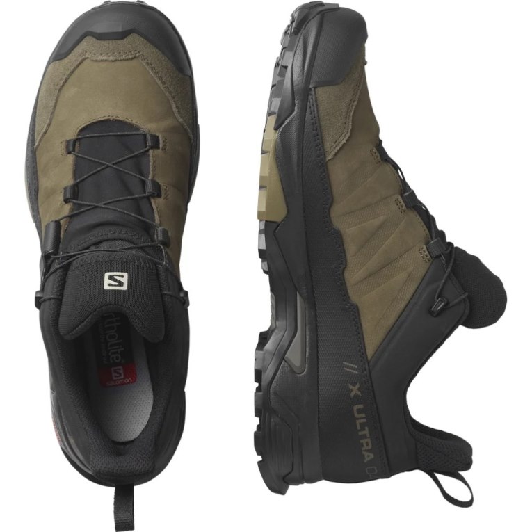 Black / Olive Salomon X Ultra 4 Leather GTX Men's Hiking Shoes | IE IN0328